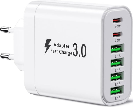 50W 6-Port USB C Charger2 USBC 4 USBA Fast USB Charger.